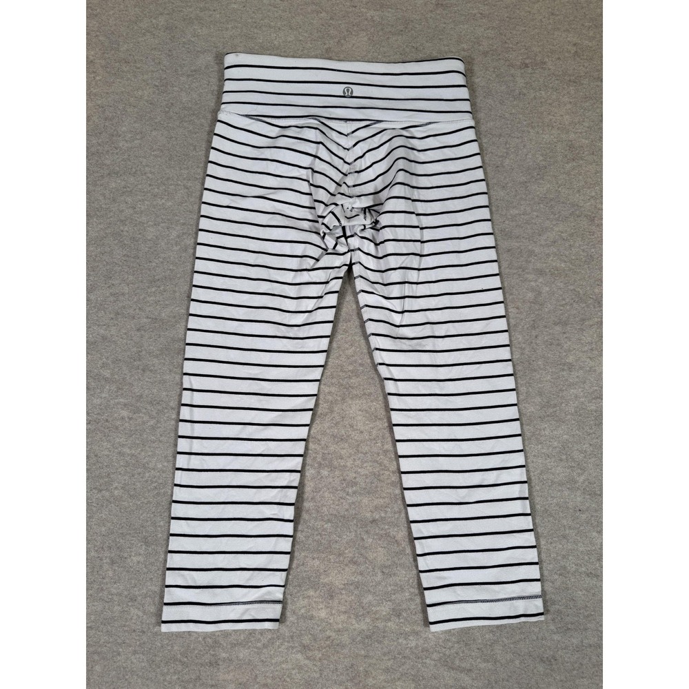 Lululemon Leggings Womens 4 White Striped Capri Yoga Athletic Stretch Gym - Picture 5 of 14